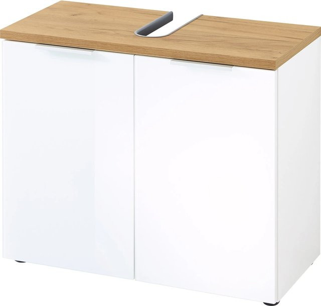 Germania Waschbeckenunterschrank GW-Pescara Weiß-Eiche mit Glastüren, B/T/H: 70 x 58 x 34 cm - Bild 1