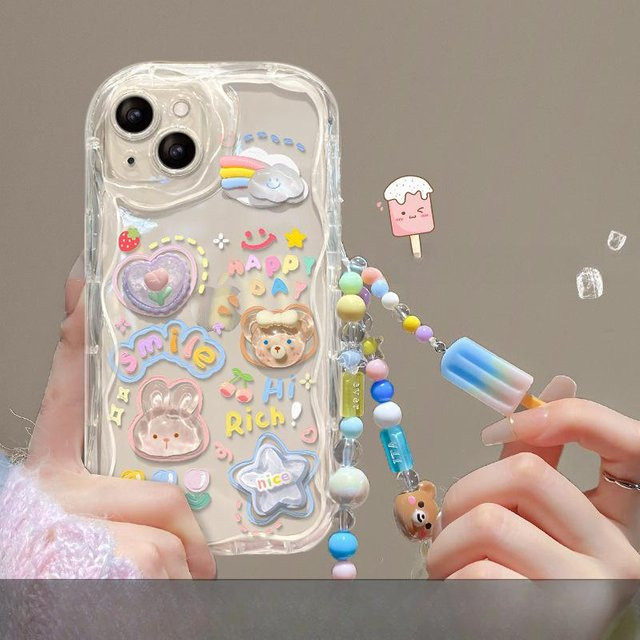 Niedliche Silikon Handyhülle mit dreidimensionaler Puppen-Wolkenkette für Apple iPhone 15 Pro Max, iPhone 14, iPhone 13 Pro Max und iPhone Xs in Transparent - Bild 1