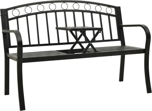 Gartenbank mit Tisch aus pulverbeschichtetem Stahl von furnicato in Schwarz, Breite: 120 cm - Bild 1
