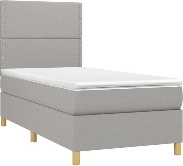 vidaXL Boxspringbett mit Matratze in Hellgrau und Weiß, Hybridbett mit LED-Unterbettbeleuchtung und USB-Anschluss, B/T/H: 90 x 193 x 128 cm - Bild 1
