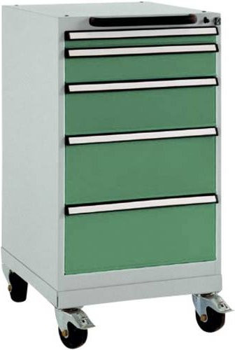 Manuflex BASETEC Schubfachschrank TP1144.6011 mobil, Resedagrün RAL 6011, Nutzhöhe: 70 cm, 5 Schubfächer, abschließbar und rollbar - Bild 1