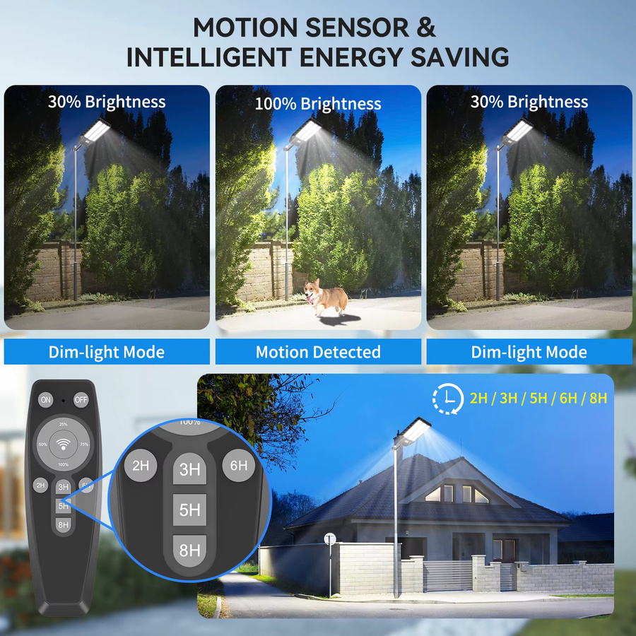 Adewalk Solar-Straßenleuchte in Schwarz mit 1008 LEDs, 2000W, 25000mAh Akku, IP67 Wasserdicht, Bewegungssensor, Dämmerungssensor und Fernbedienung für Garten und Außenbereich - Bild 7