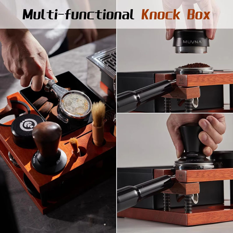 Muvna Espresso-Klopfbox und Stampfstation in Braun mit Holzoptik, passend für 51 mm, 54 mm und 58 mm Siebträger - Bild 5