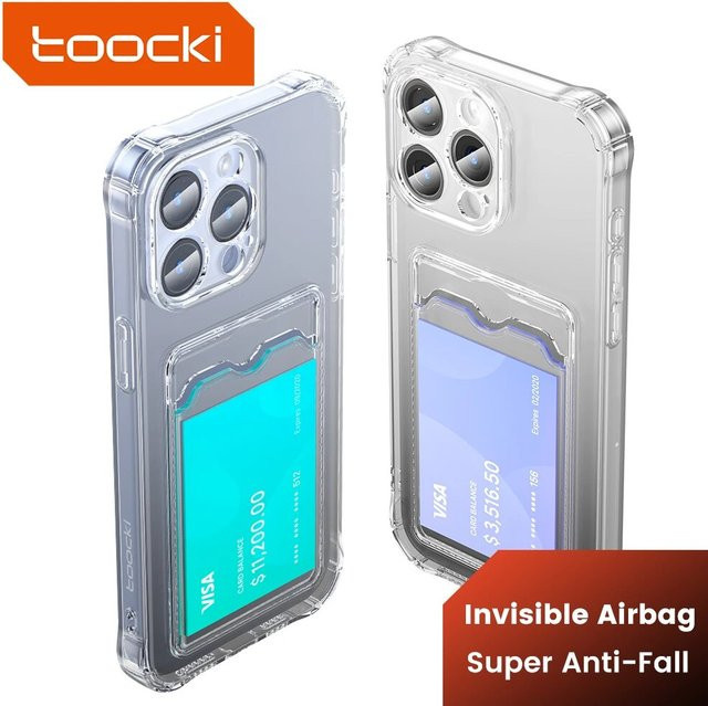 Toocki Transparente Karten-Handyhülle aus weichem TPU für iPhone 15 14 13 12 Pro Max Plus mit Stoßfestem Kartenfach - Bild 1