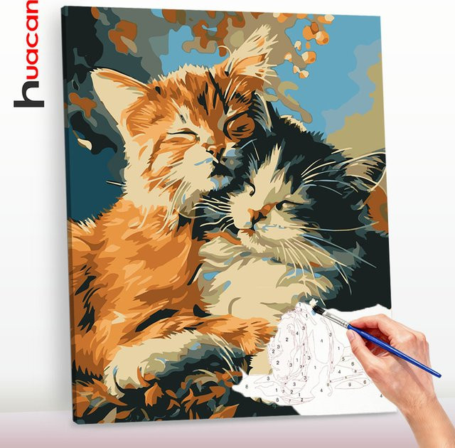 Huacan Malen nach Zahlen Set Katzen im Herbst, Kunstwerk DIY Ölgemälde, Bunt / Mehrfarbig - Bild 1