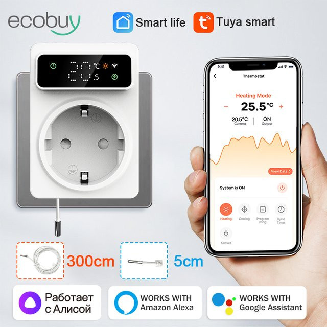 Tuya WIFI Digital Thermostat Steckdose 16A mit NTC Sensor in Weiß - Bild 1