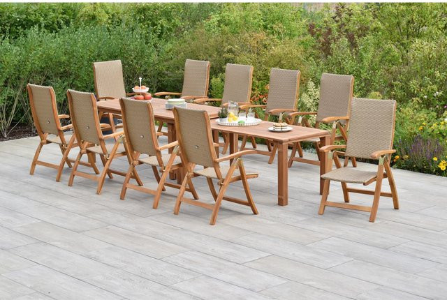 Merxx Capri Gartenmöbel Set 11-tlg. aus Akazienholz und Kunststoffgeflecht in Braun mit ausziehbarem Flex-Gartentisch, B/T/H: 180 x 90 x 76 cm bis 370 x 90 x 76 cm - Bild 1