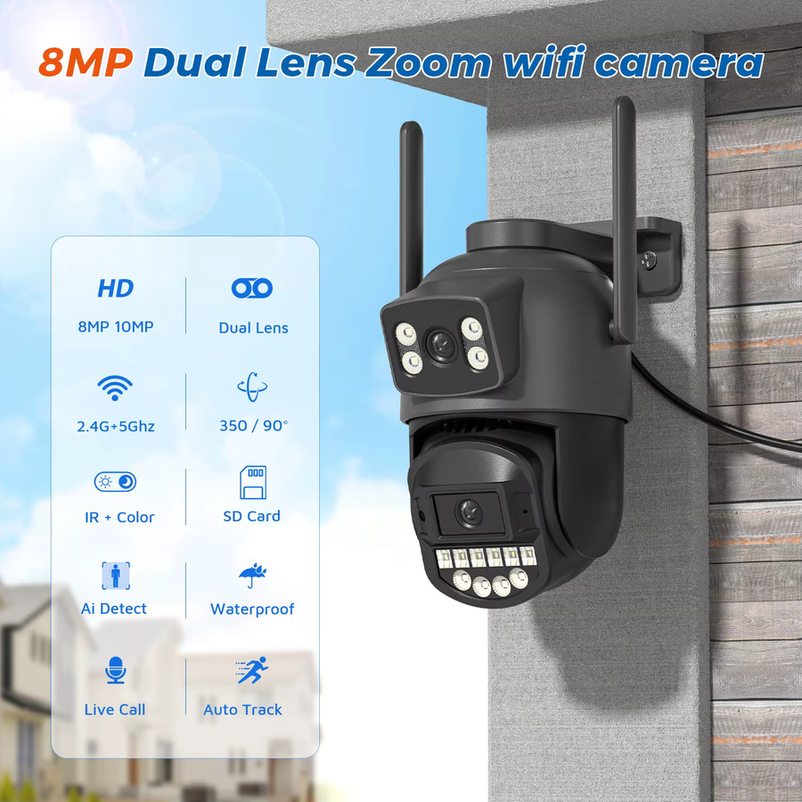 BESDER Outdoor PTZ IP Sicherheitsschutzkamera mit Dual Lens, 10MP Auflösung, 5GHz WiFi und KI-Menschenerkennung in Schwarz - Bild 2