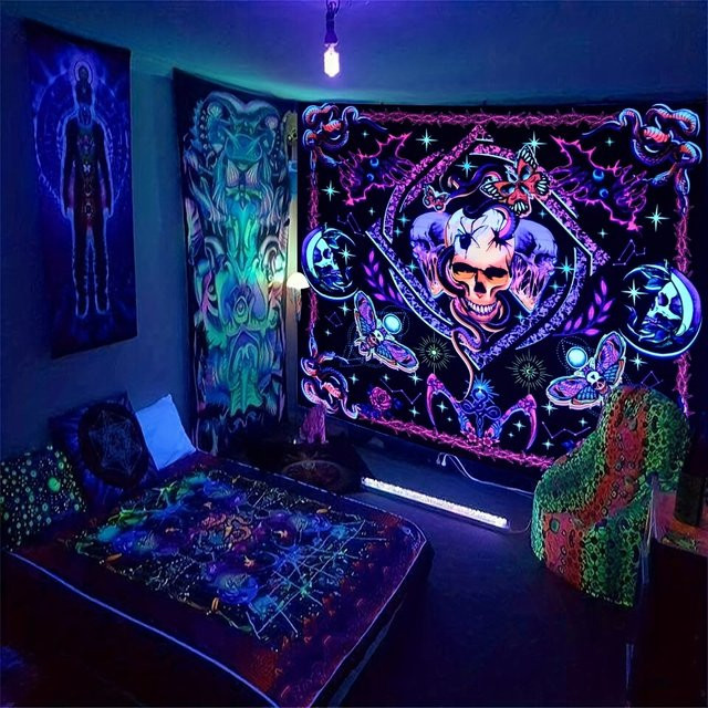 VIKAMA Halloween Wandteppich im Gothic Stil mit Totenkopf, Rose, Mond und Sternen in Multicolour, B/H: 60 x 40 cm - Bild 1