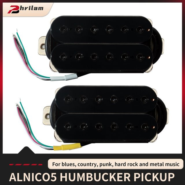 Phrilam High Output Alnico 5 Humbucker Tonabnehmer-Set für E-Gitarren in Weiß, Hals: 50 mm, Brücke: 52 mm, 7,6/16,5K - Bild 1