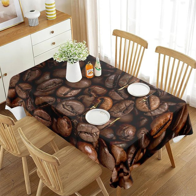 Fancy Style Studio Tischdecke mit Kaffeebohnen und Yin Yang Muster, quadratisch, braun, B/B: 70 x 70 cm - Bild 1