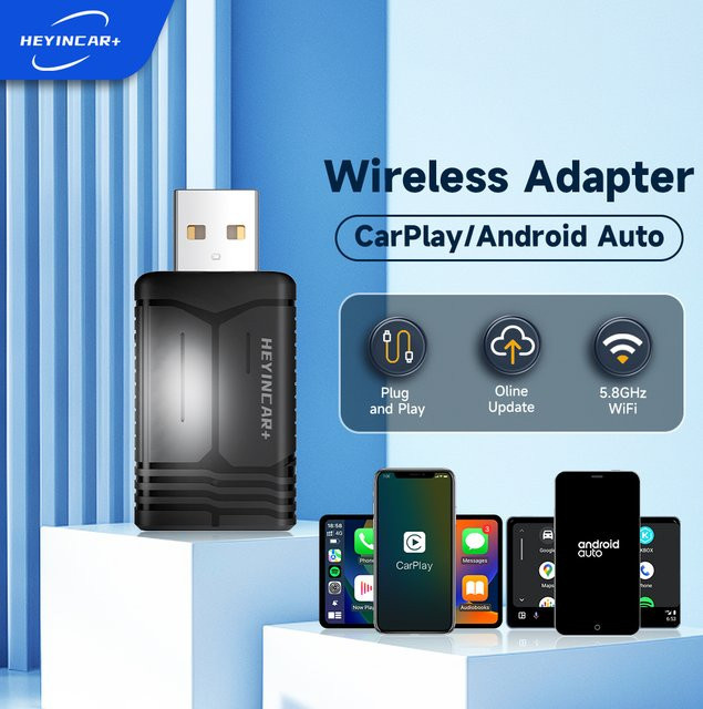 HEYINCA 2-in-1 Kabelloser CarPlay und Android Auto Adapter in Schwarz für USB-Verbindung per Plug & Play für iPhone und Android in werksseitig verkabelten Autos - Bild 1