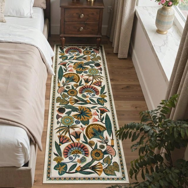 Bunter floraler Teppich mit Blattblumen-Design, rutschfester rechteckiger Mattenteppich in Multicolour für Wohnzimmer und Schlafzimmer - Bild 1