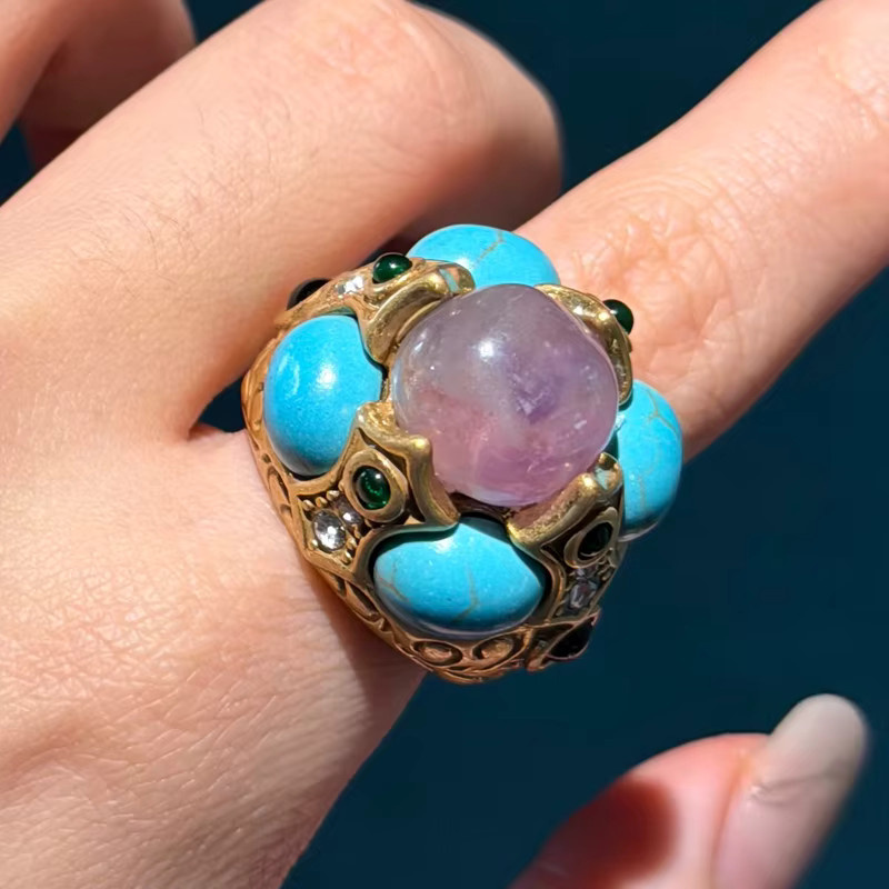 STALAIT Ringe Vintage, Türkis, lila Stein, Kristall, Damen - Bild 2