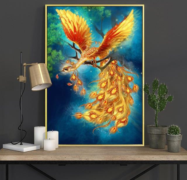 FIYO DIY Vögel Phoenix Tier Malerei, Diamant Stickerei, 40x50, blue - Bild 1