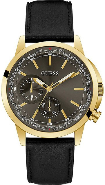 Guess Herrenuhr, Quarz, Edelstahl, Leder, Grau, 44 mm - Bild 1