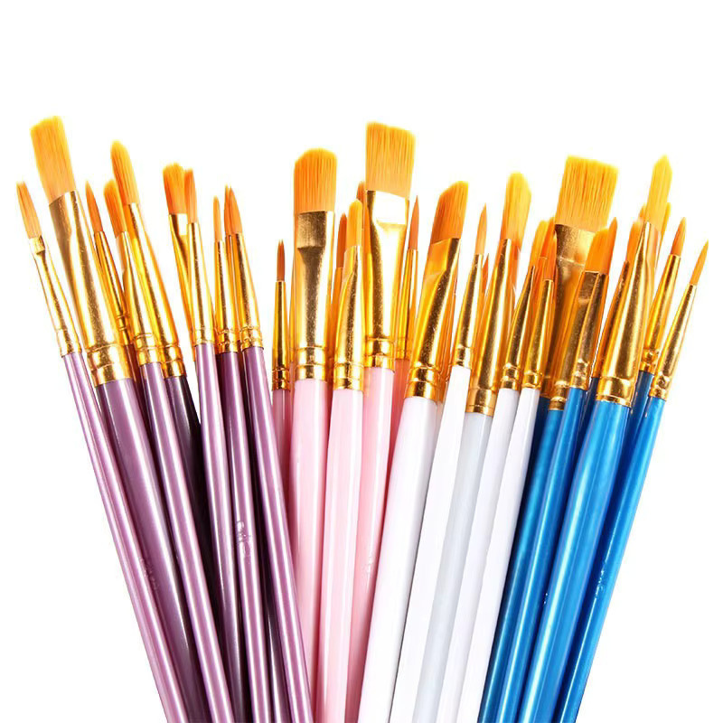 10 Stück Nylon-Künstlerpinsel mit mehrfarbigen Griffen für Aquarell, Öl und Acryl sowie für DIY-Handwerksprojekte in Weiß und Multicolour - Bild 4