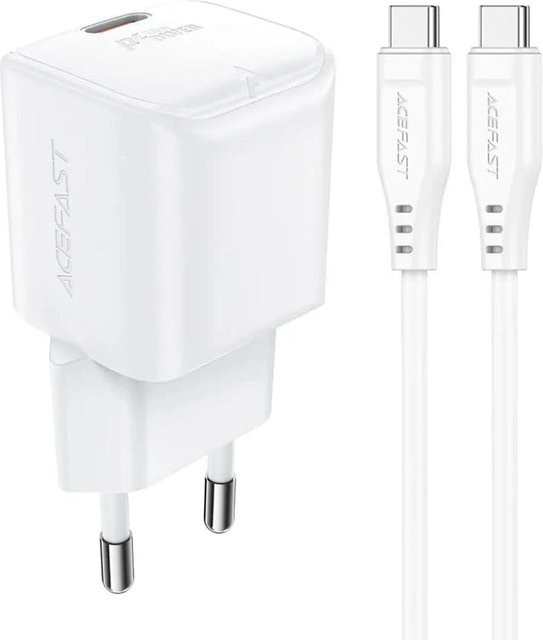 Acefast A77 Netzladegerät mit USB-C Kabel, 30W, 3A, Farbe: Weiß - Bild 1