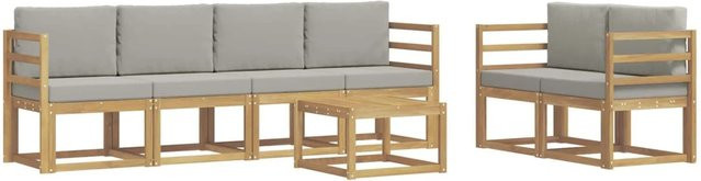 vidaXL Outdoor-Sofagarnitur 7-teilig aus Massivholz Akazie in Weiß und Grau mit Polstern, B/T/H: 59 x 59 x 37 cm - Bild 1