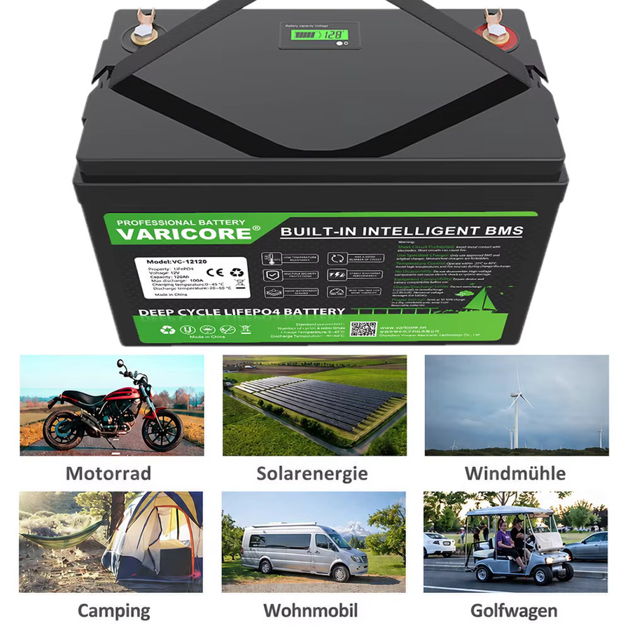 VariCore 4S BMS 12V 120Ah LiFePO4-Akku mit Kupferanschlüssen in Schwarz - Bild 3