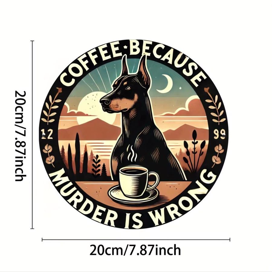 Rundes Blechschild Potdemiel mit Dobermann Motiv aus Metall, Durchmesser: 20,32 cm - Bild 2