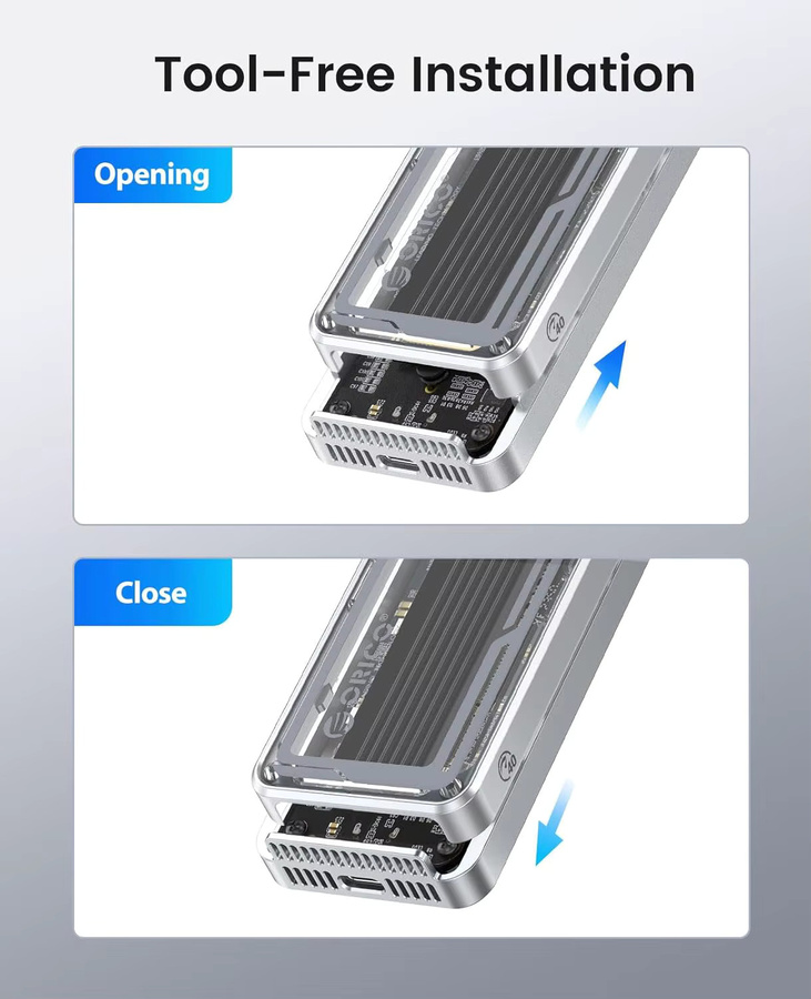 ORICO USB4 M.2 NVMe SSD Gehäuse mit 40Gbps Übertragungsrate und Kühlventilator, kompatibel mit Thunderbolt 4/3 und M.2 SSDs der Formate 2230, 2242, 2260, 2280 (M Key) - Bild 5