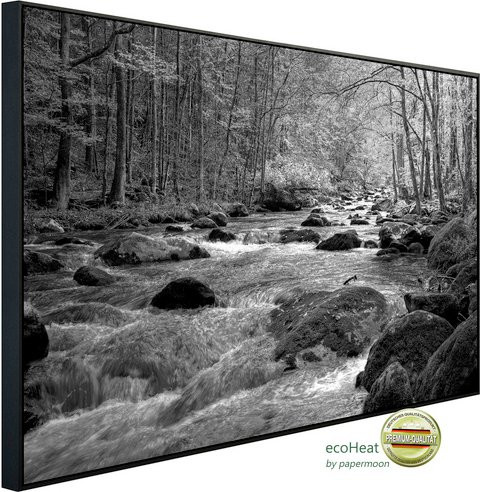 papermoon Infrarotheizung EcoHeat Fluss im Wald Schwarz Weiss mit Matt-Effekt und App-Steuerung - Bild 1