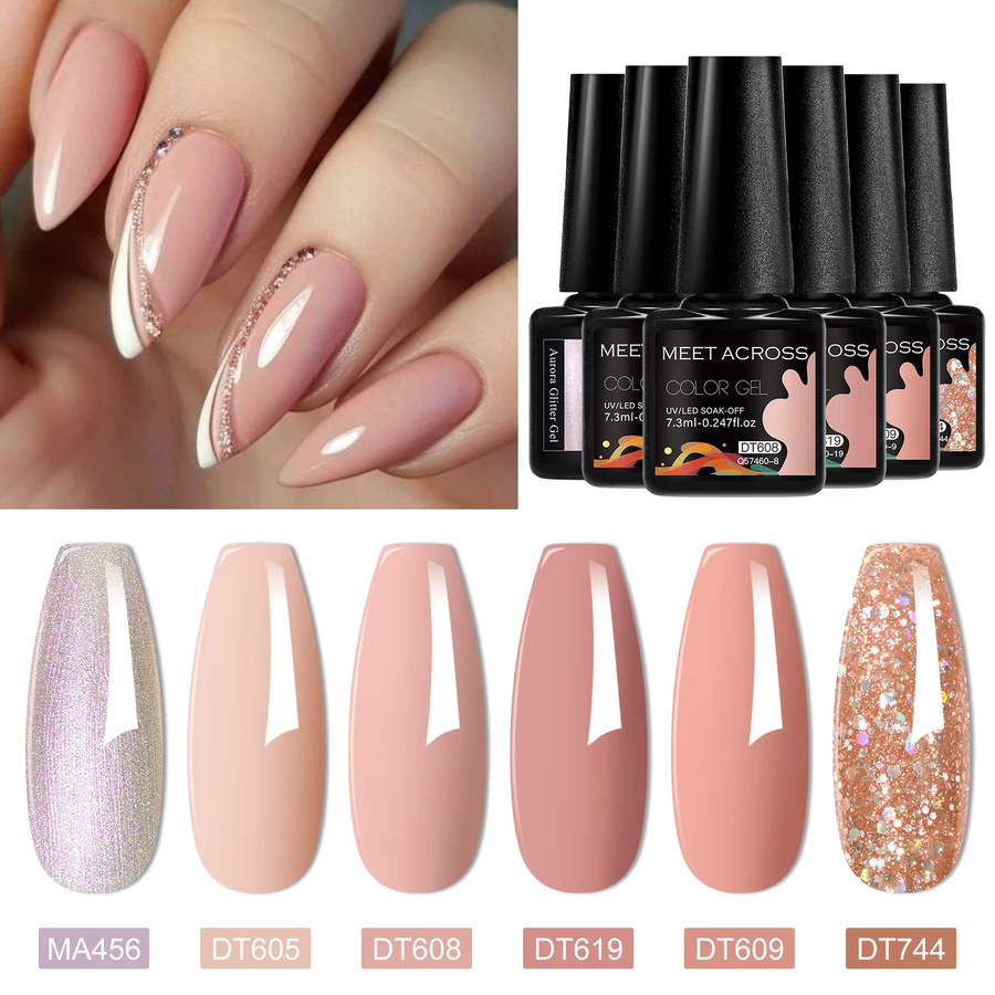 MEET ACROSS Gel-Nagellack-Set, 6 Farben, Nude, Glänzend, Unisex - Bild 2