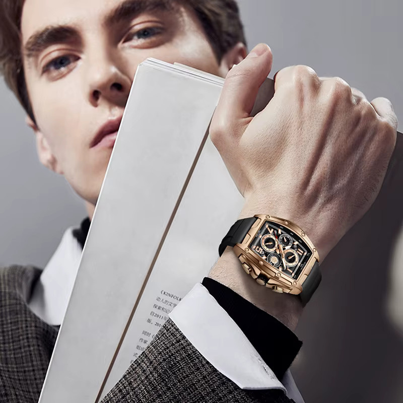 LIGE Armbanduhr Chronograph, Quarz, Eckig, Schwarz, Roségold, Herren - Bild 5