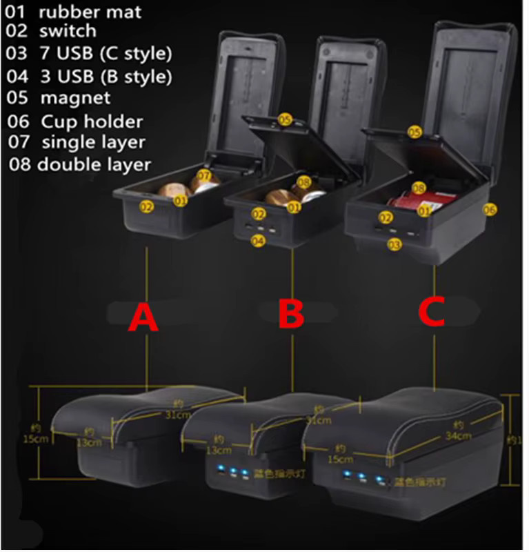 Armlehne und Ablagebox für Honda City in Schwarz von HuangZM - Bild 3