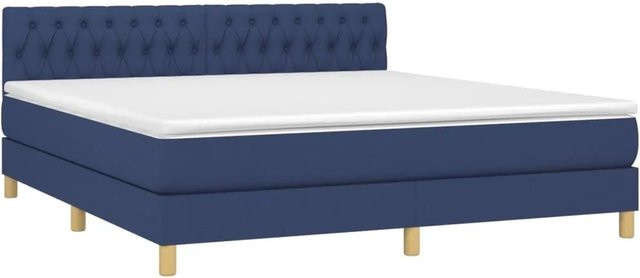vidaXL Boxspringbett mit Matratze in Blau und Weiß, Hybridbett mit LED-Unterbettbeleuchtung und USB-Ladeport, B/T: 180 x 200 cm - Bild 1