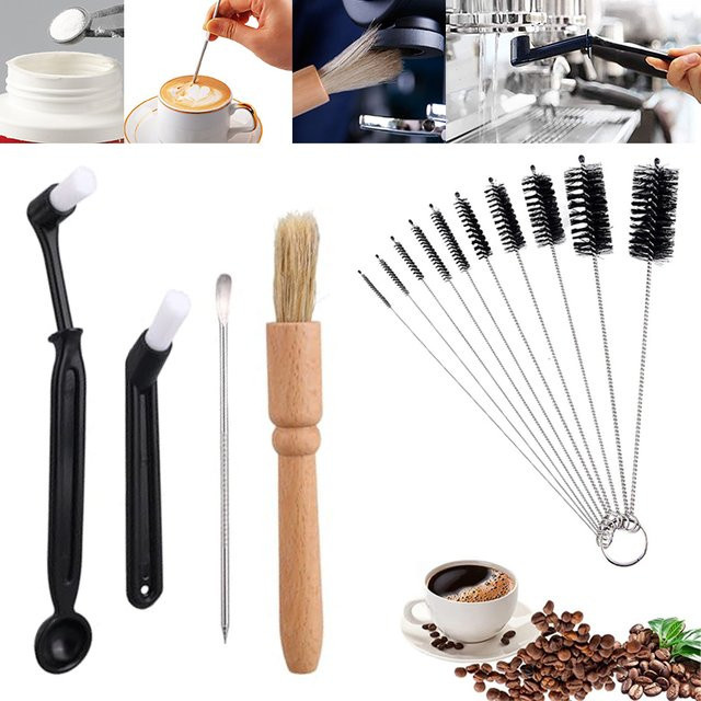 JETTING Kaffeemaschinen-Reinigungsset mit Kaffeemühlenbürste und Brühgruppen-Reinigungsbürste in Schwarz und Holzoptik - Bild 1