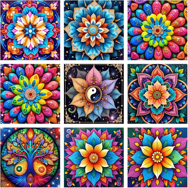 AZQSD 5D-Diamantgemälde Mandala-Design mit runden Strasssteinen in Multicolour, B/H: 30 x 20 cm - Bild 1