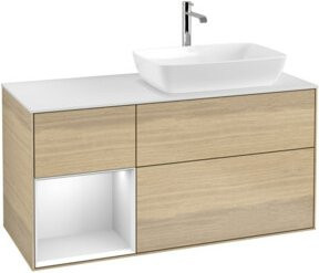 V&B Waschtischunterschrank Finion in Weiß lackiert mit Eichenregal, Breite: 120 cm, Tiefe: 50,1 cm, Höhe: 50,1 cm - Bild 1
