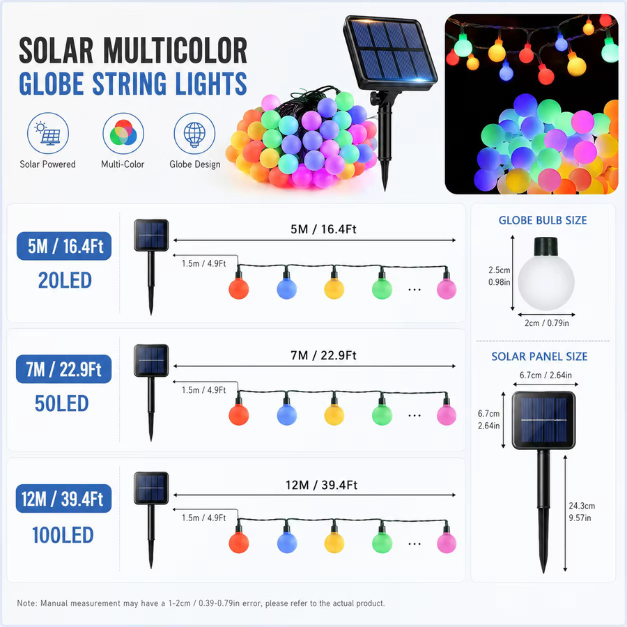 Solar LED Kugellichterkette in Mehrfarben für Garten, Terrasse und Außenbereich - Bild 2