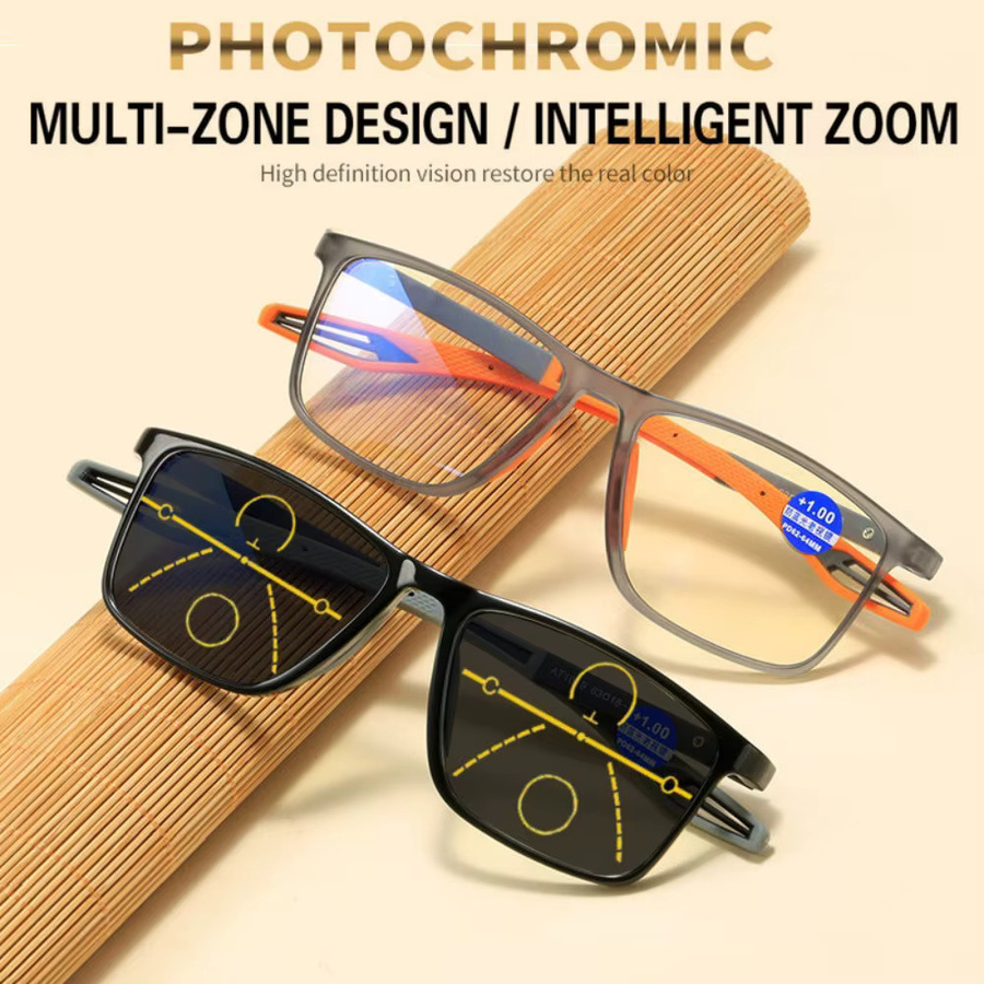 3in1 Photochrome Multifokale Lesebrille, Vollrand, Rechteckig, TR90, Schwarz, Herren - Bild 3