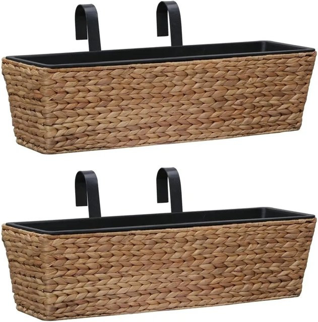 Furnicato Blumenkasten Set aus Wasserhyazinthe mit Stahlrahmen, 2 Stück, Braun, B: 60 cm, H: 20 cm, T: 18 cm - Bild 1