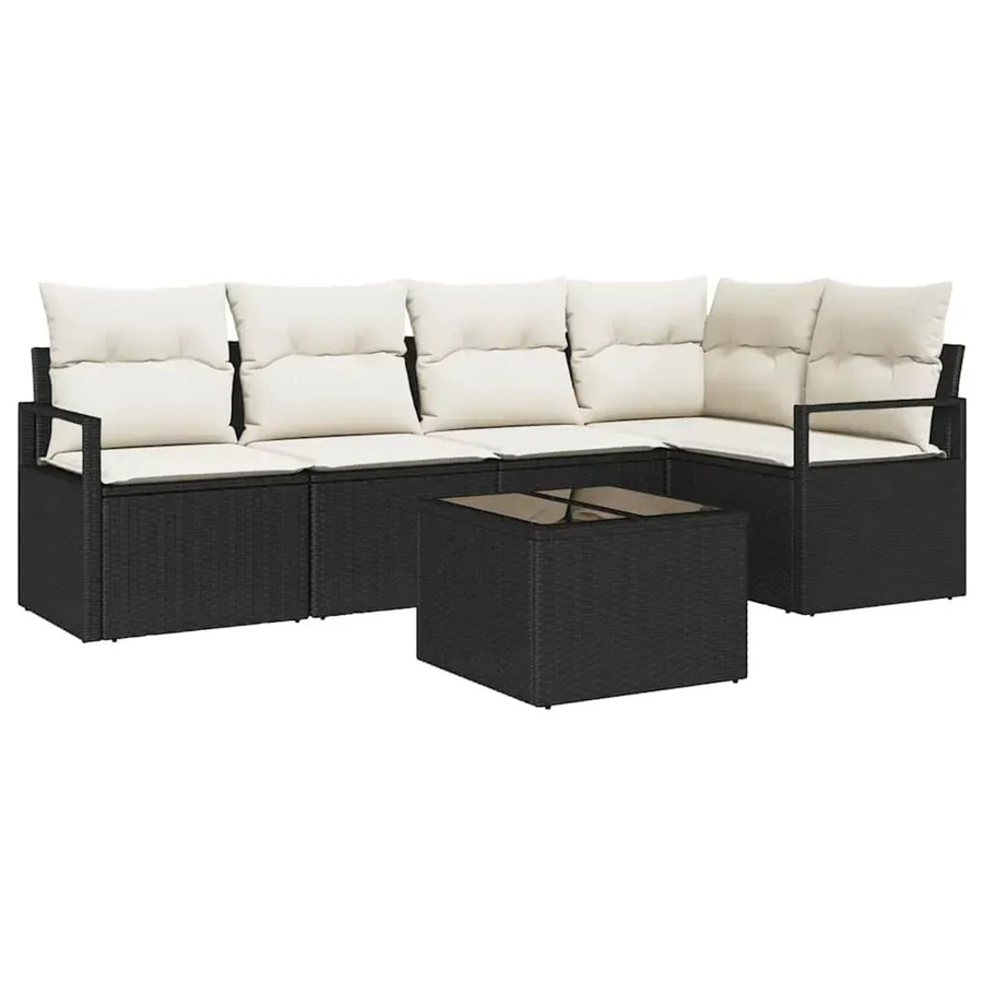 vidaXL Garten-Sofa-Set 6-teilig aus Polyrattan in Schwarz mit Polsterung und Kissen für Terrasse und Garten - Bild 2