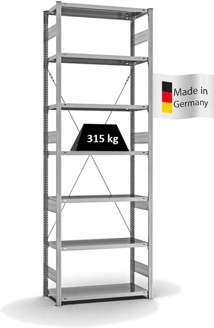 PROREGAL Fachbodenregal Stecksystem T-Profil Heavy-Duty Grundregal, 7 Ebenen, verzinkt, H x B x T: 300 x 100 x 40 cm - Bild 1