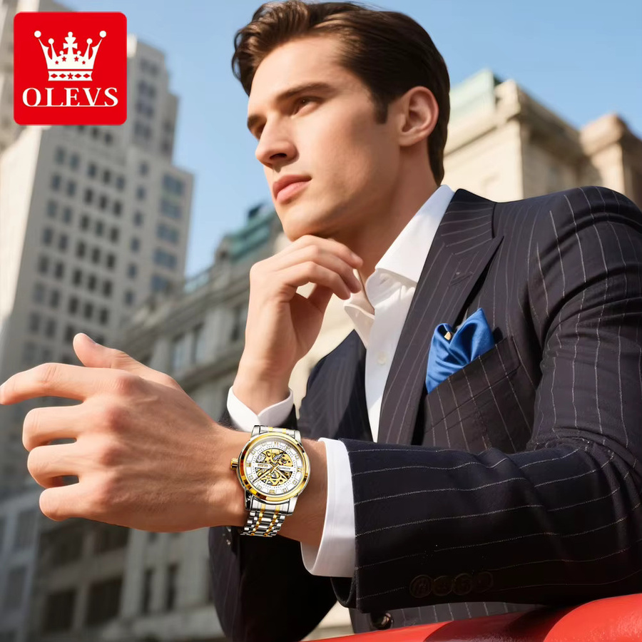 OLEVS Armbanduhr Automatik, Edelstahl, Gold, Herren - Bild 3