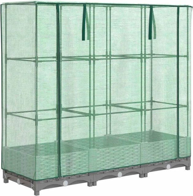 Furnicato Hochbeet mit Gewächshaus-Aufsatz in Rattan-Optik, Grau, B/T/H: 120 x 40 x 123 cm - Bild 1