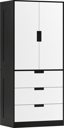HOMCOM Schlafzimmerkleiderschrank 2-türig mit Soft-Close und 3 Schubladen, moderner Garderobenschrank mit Kleiderstange, Weiß und Schwarz, B/T/H: 80 x 50 x 180 cm