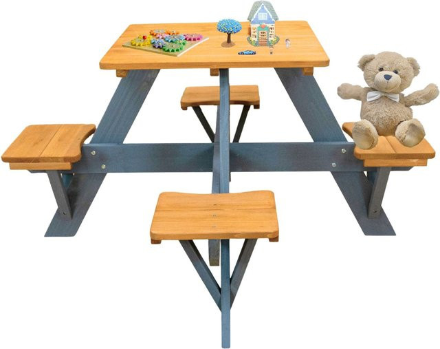 Coemo Kindersitzgruppe Romy aus Massivholz mit Tisch und Sitzen in Schiefergrau - Bild 1
