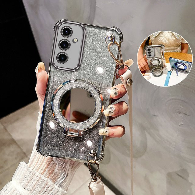 Samsung Handyhülle mit Lanyard-Aufhängung und Rundhalterung in Schwarz für S24 Ultra, S21 FE, S20 und weitere Modelle - Bild 1