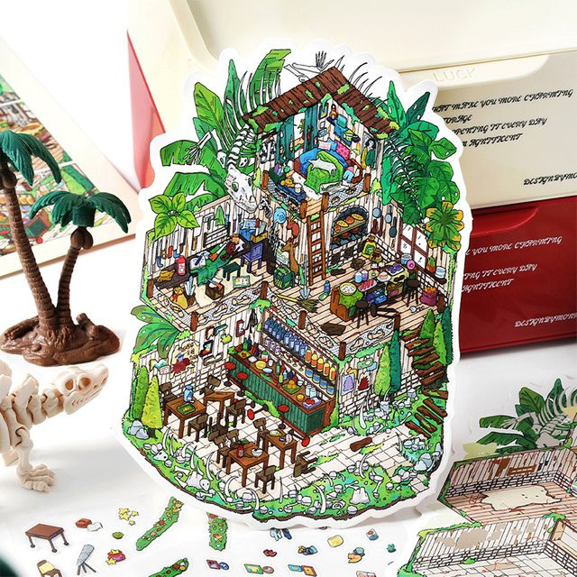Mr. Paper Landschaftsaufkleber Unterwasser-Konzertsaal, 3 Blatt pro Packung, PET-Aufkleber in Multicolour für Scrapbook-Dekoration - Bild 1