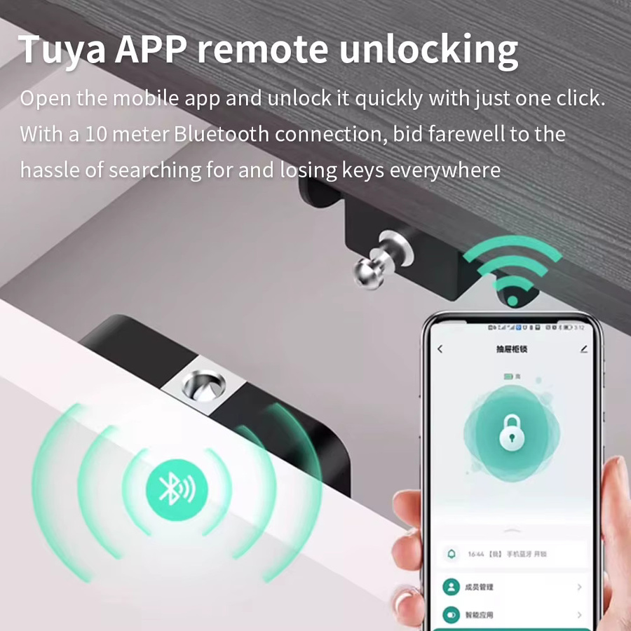 LUCKING DOOR Elektronisches Bluetooth-Schloss in Schwarz mit Tuya App und NFC-Kartenunterstützung für Schränke und Schubladen - Bild 3