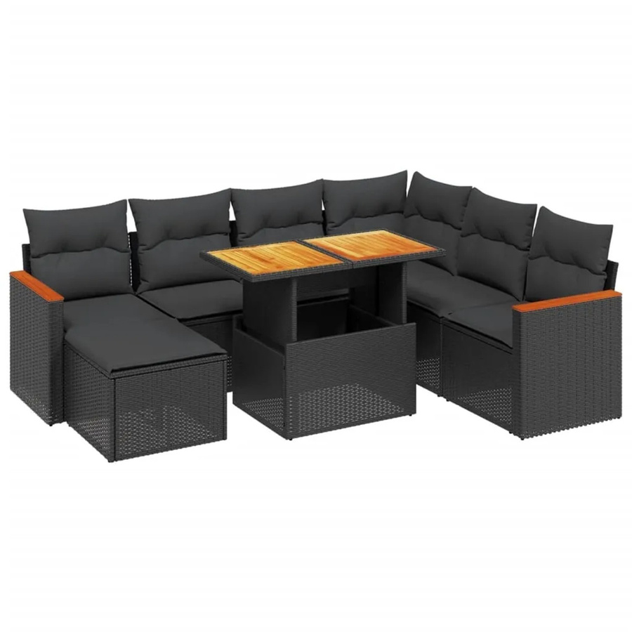 vidaXL 8-teilige Garten-Sofagarnitur aus Poly-Rattan und Akazienholz in Schwarz mit Kissen - Bild 2