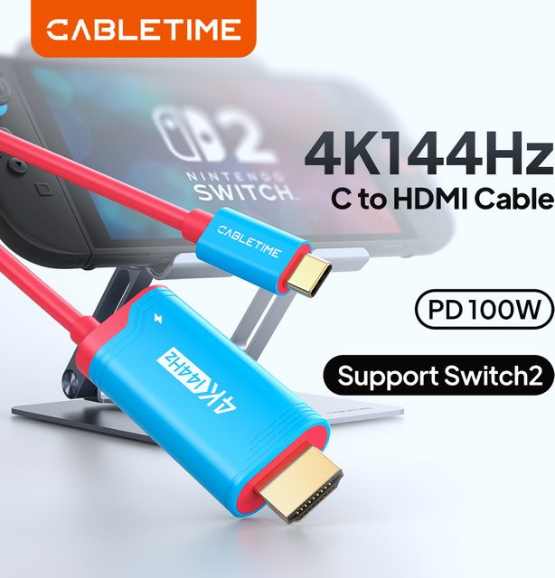 CABLETIME USB-C auf HDMI Adapter mit 4K 144Hz und PD 100W Ladefunktion in Blau für Nintendo Switch und PS5/PS4 - Bild 1
