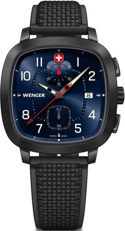 Wenger Chronograph, Quarz, Edelstahl, Blau, 40 mm, Herren