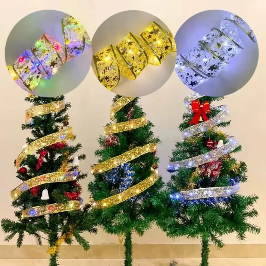 2er Set Doppel Schicht LED Lichterketten mit Schleifen in Gold/Messing für Weihnachtsbaum und Dekoration - Bild 2